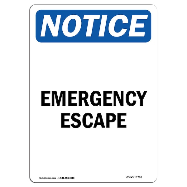 Safety Sign, OSHA Notice, 5" Height, Emergency Escape Sign, Portrait, 10PK